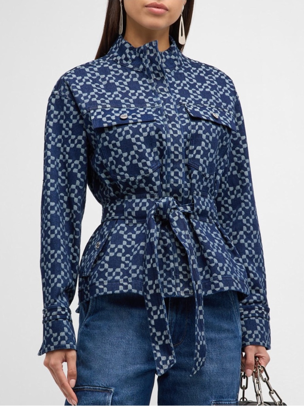 Simkhai Rosetta Belted Logo Print Cotton Jacket + marching cargo pants